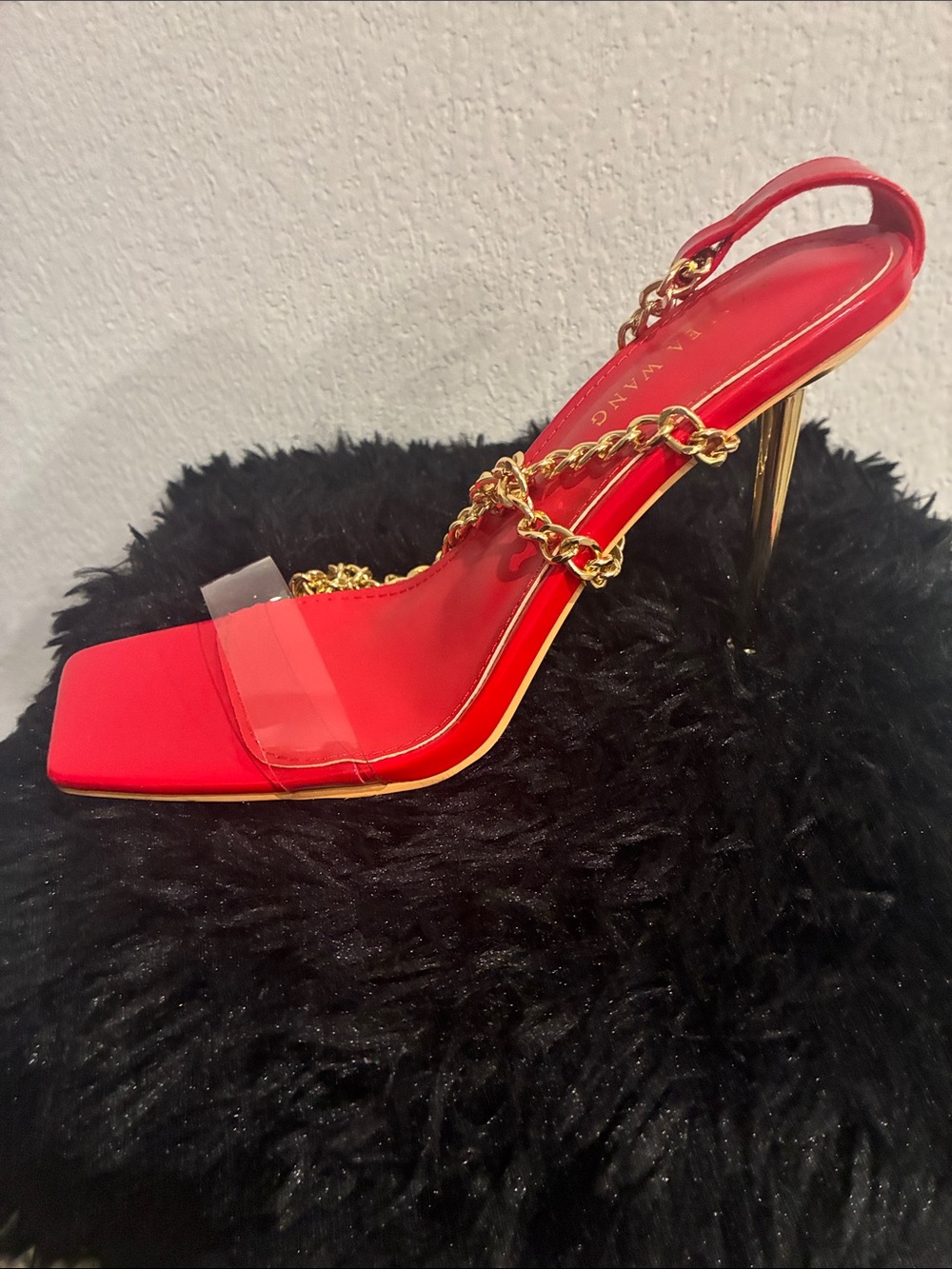 Gold-Chain Red Stiletto Slingback Heel